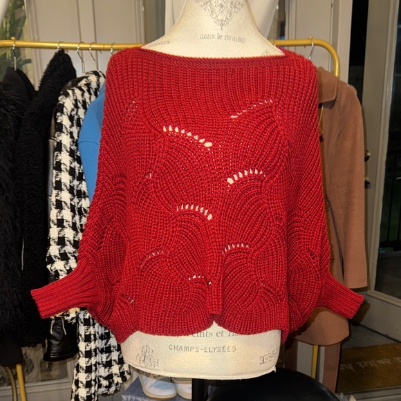Sweaters - Women’s Dark Red Knit Sweater Poncho Knit Top Casual Dressy Shrug Shirt One Size